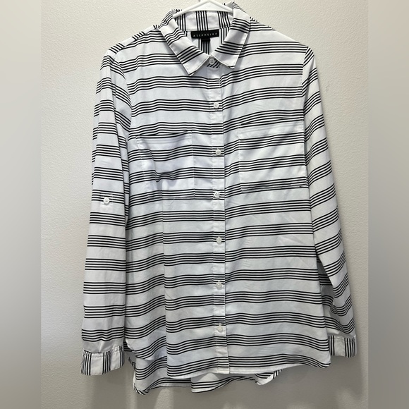 ATTENTION black, and white striped button up blouse. - Picture 1 of 5